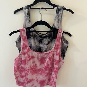 SHEIN Pink and Black Tie-Dye Tank Tops
